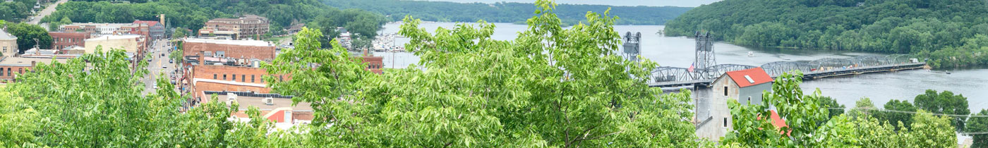 downtown stillwater and lift bridge on st. croix river